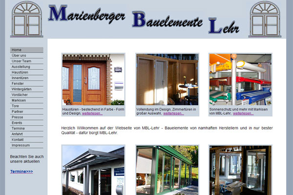 MBL-Lehr GmbH Bad Marienberg WesterwaldBauelemente - Haust�ren - Innent�ren - Zimmert�ren -Fenster - Holzfenster - Alufenster - Kuststofffenster - Holz-Alufenster - Winterg�rten - Vord�cher - Markisen - Rollos - Verkauf und Montage