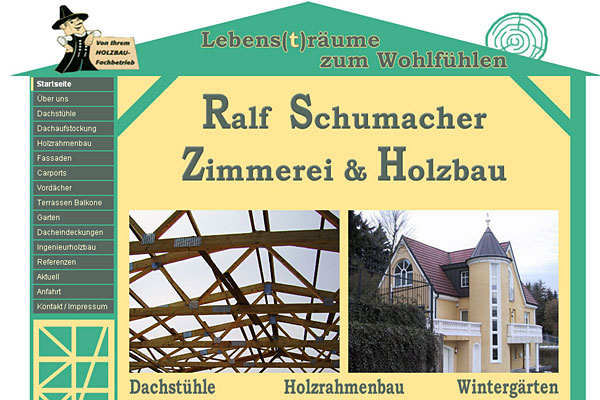 Ralf Schumacher Holzbau im Westerwald WW - Zimmerei - Zimmermann - Holzbau - Holzrahmenbau - Dachst�hle - Dacheindeckungen - Sichtdachst�hle - W�rmeschutz - Carport - Vord�cher - Wintergarten - Terrasse -