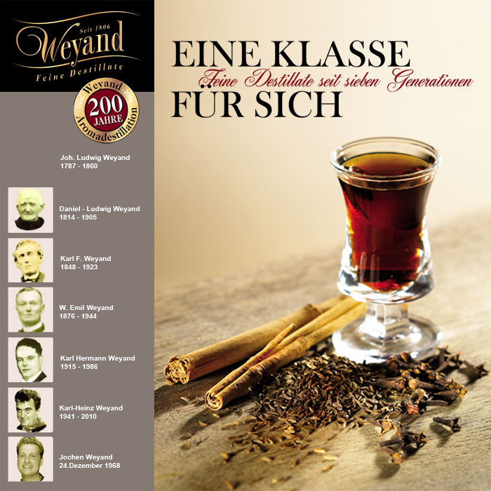 Brennerei Weyand Unnau Schnapsbrennerei, Qualitt aus Tradition, Destilierkunst, Aromadestilitation, Feine Spirituosen und edle Brnde,  Obstbrnde und Edelbrnde, Feinste Likre, Whisky, Bourbon-Whisky und Handcrafted London Dry Destilled Gin aus der Brennerei Weyand  fr die Region Westerwald